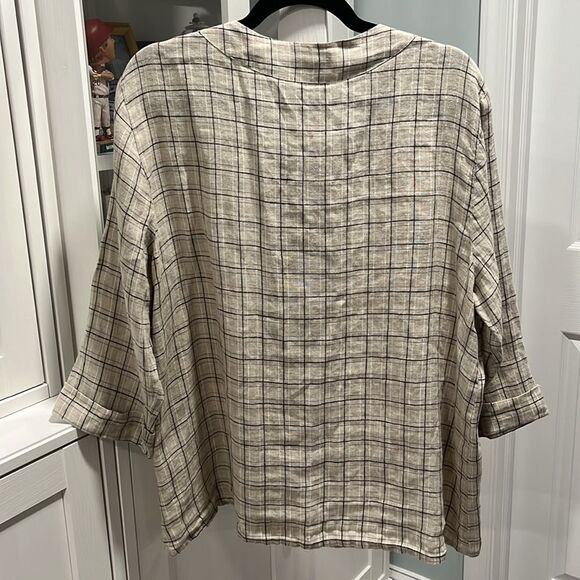 FLAX Beige and Black Plaid Check Linen Summer Jacket, Size M - Picture 8 of 10